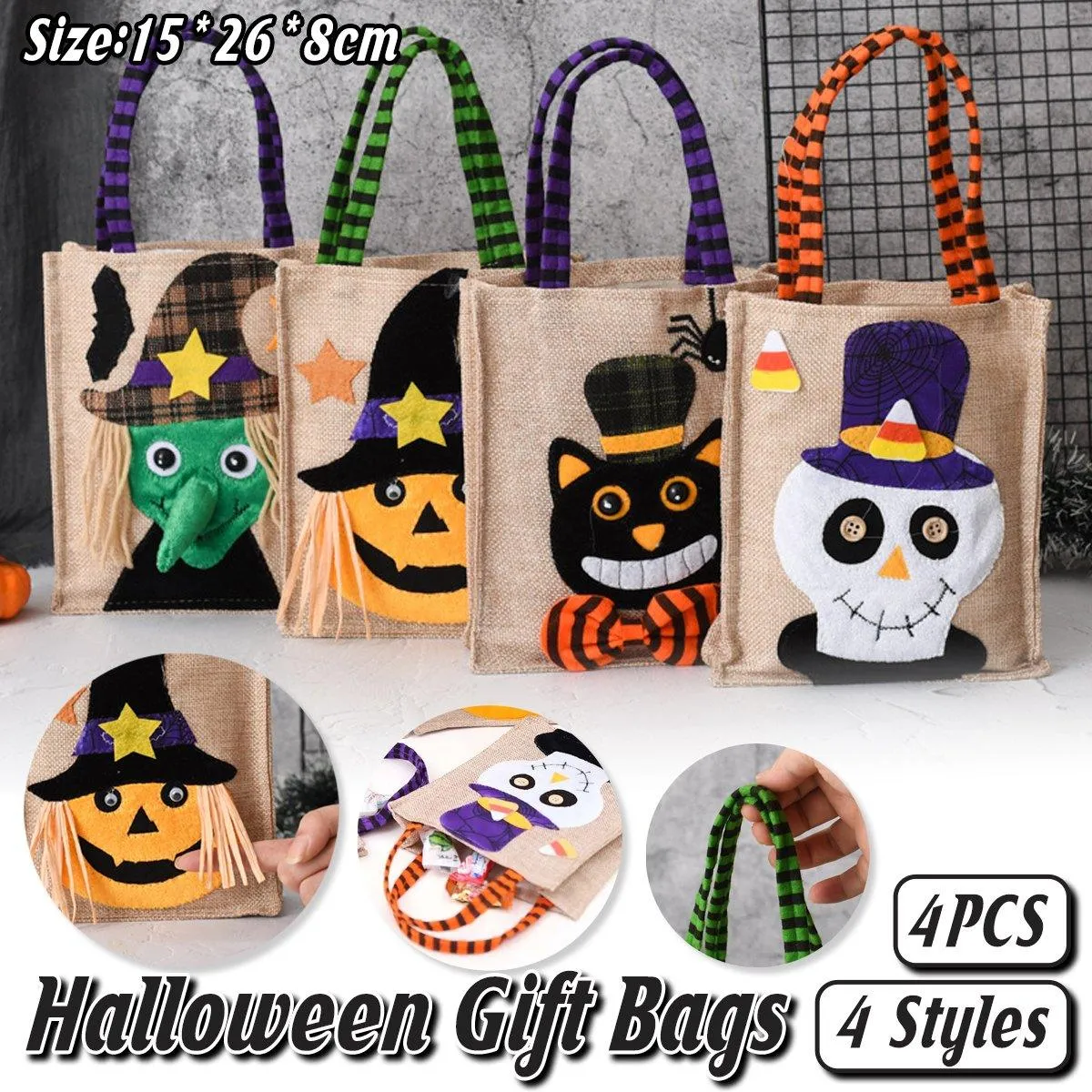 4 PCS Halloween Reusable Gift Tote Bags