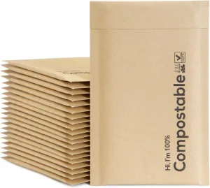 4x8 100% Biodegradable Bubble Mailers,25 Count Kraft Brown #000 Compostable Padded Packaging Wrap Envelopes Pouches Eco Friendly Self Seal Bags