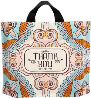 50 Count 9.8'' x 11.8'' Plastic Merchandise Thank You Bags, Retail Bags with Handle for Customers Parties Favors Goodies - Flower 2