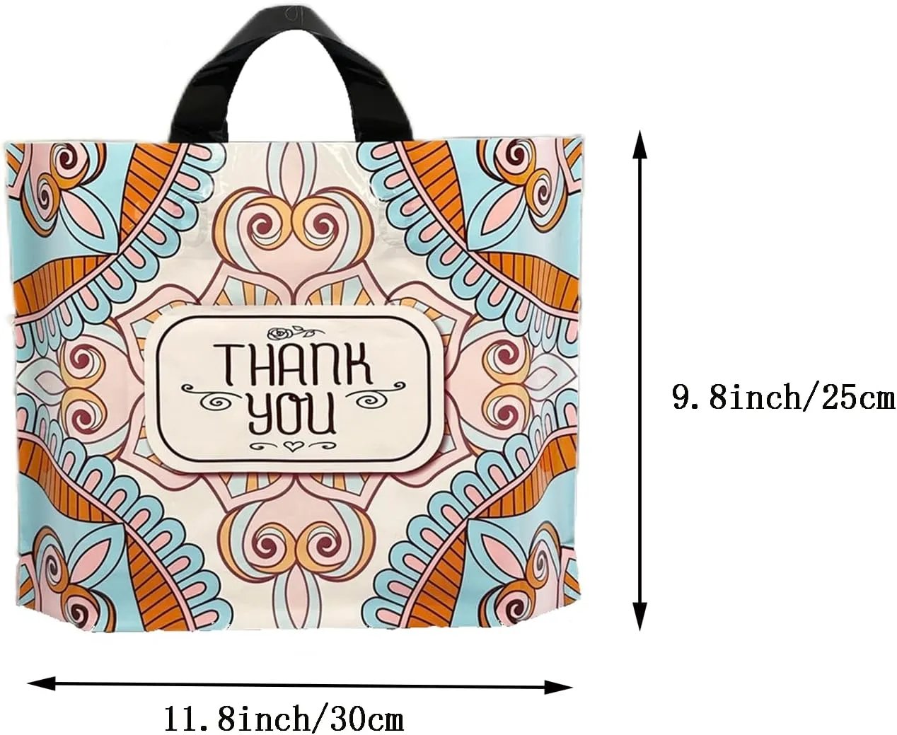 50 Count 9.8'' x 11.8'' Plastic Merchandise Thank You Bags, Retail Bags with Handle for Customers Parties Favors Goodies - Flower 2