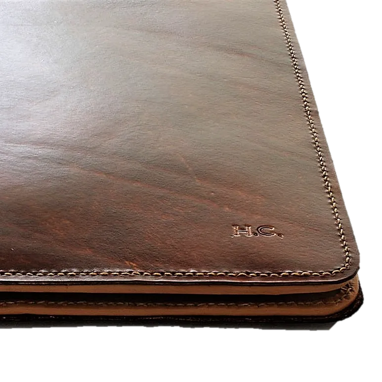 A4 Portfolio - Hand Finished Leather - Tan Interior - Embossed Initials