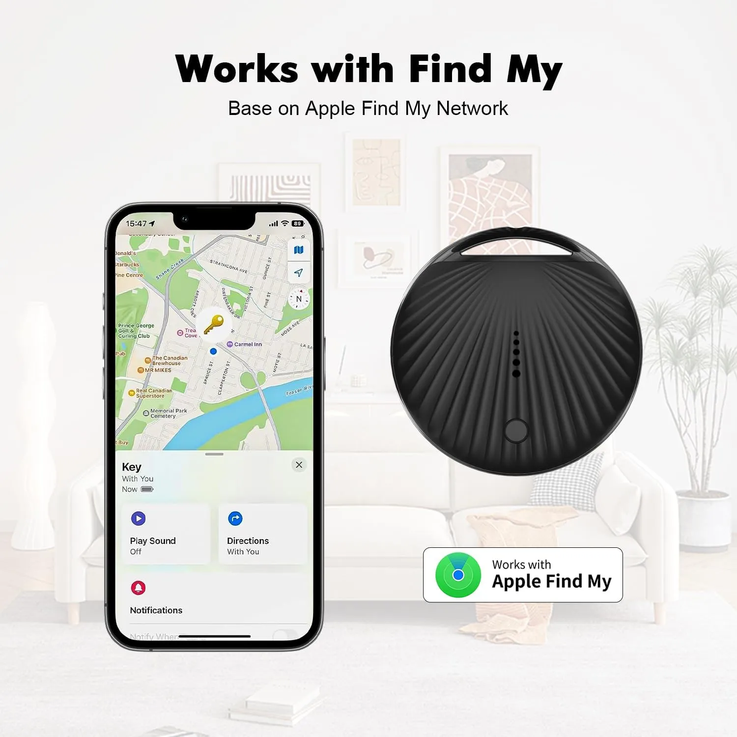 Air Tracker 3 Pack Work with Apple Find My APP (iOS Only, Not for Android), Item Finders with Sound, Keys Finder and Item Locator for Luggage, Backpack, Suitcases, Replaceable Battery (Black)