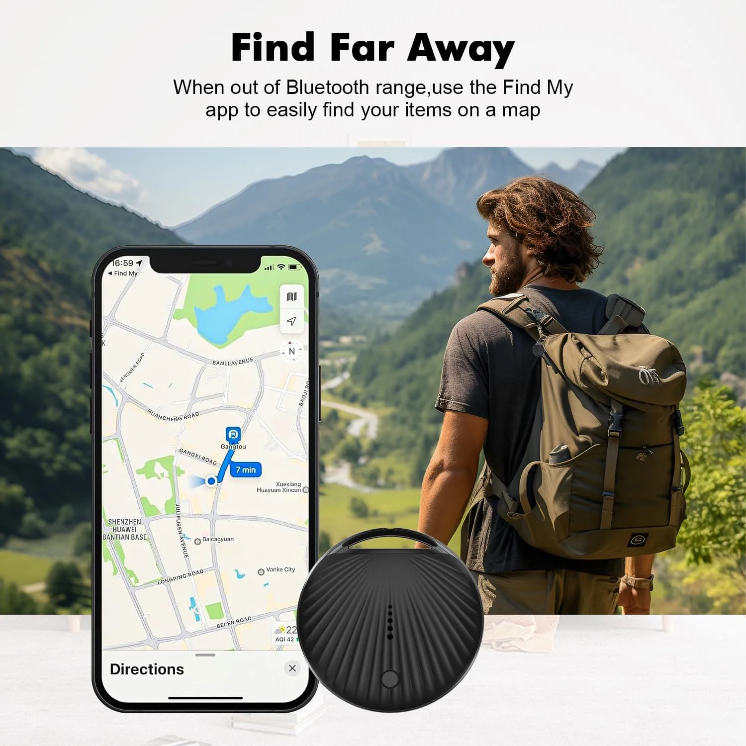 Air Tracker 3 Pack Work with Apple Find My APP (iOS Only, Not for Android), Item Finders with Sound, Keys Finder and Item Locator for Luggage, Backpack, Suitcases, Replaceable Battery (Black)