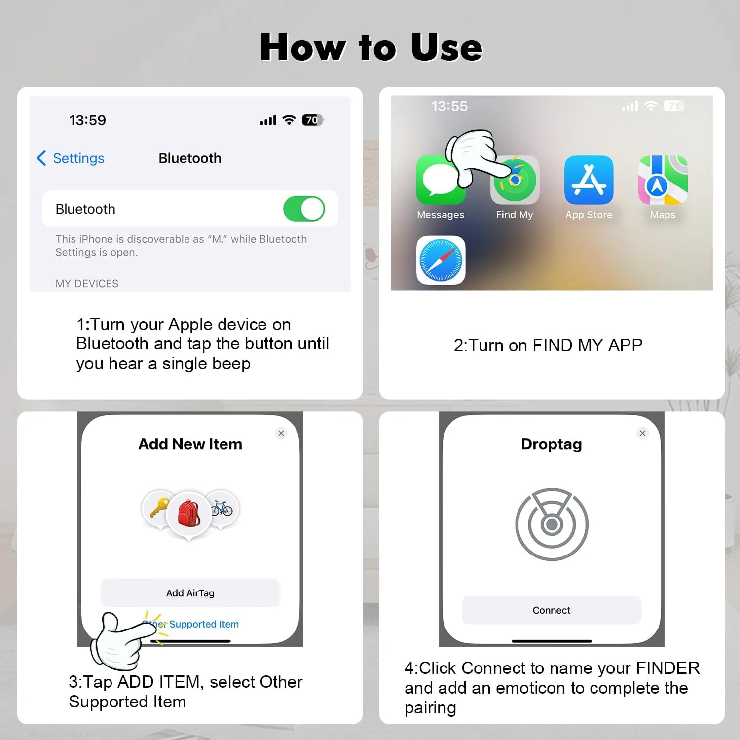 Air Tracker 3 Pack Work with Apple Find My APP (iOS Only, Not for Android), Item Finders with Sound, Keys Finder and Item Locator for Luggage, Backpack, Suitcases, Replaceable Battery (Black)