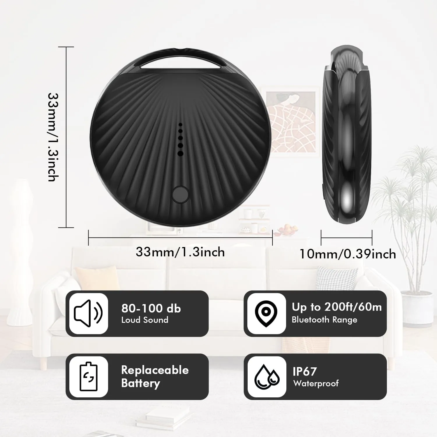Air Tracker 3 Pack Work with Apple Find My APP (iOS Only, Not for Android), Item Finders with Sound, Keys Finder and Item Locator for Luggage, Backpack, Suitcases, Replaceable Battery (Black)