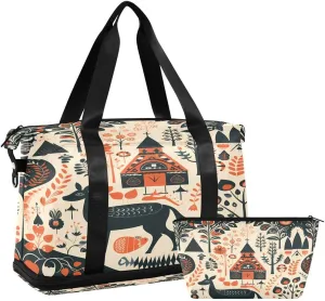 ALAZA Deer Snowflake Snow Pine Tree Tribal Travel Duffel Bag with Shoe Compartment Tote Bag Weekender Overnight Bag with Wet Pocket for Travel,Gym,Yoga,Swimming