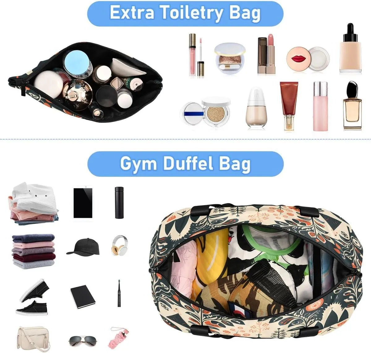 ALAZA Deer Snowflake Snow Pine Tree Tribal Travel Duffel Bag with Shoe Compartment Tote Bag Weekender Overnight Bag with Wet Pocket for Travel,Gym,Yoga,Swimming