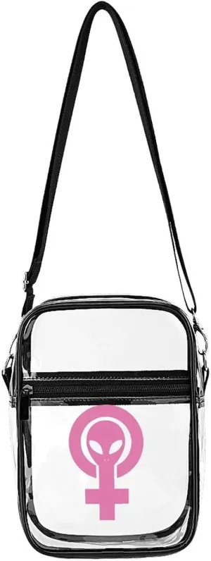 Alien Feminist Symbol Clear Crossbody Bag Stadium Bag Adjustable Side Shoulder Bags Messenger Bag with 2 Compartments