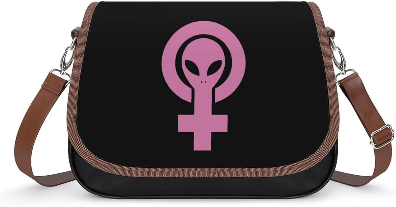 Alien Feminist Symbol Crossbody Bag Anti-Theft Side Shoulder Bags Adjustable Leather Messenger Bag Unisex