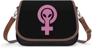 Alien Feminist Symbol Crossbody Bag Anti-Theft Side Shoulder Bags Adjustable Leather Messenger Bag Unisex