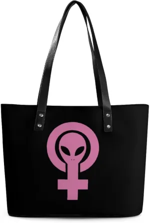 Alien Feminist Symbol Tote Bag Ladies Leather Handbags Large Western Purse Shoulder Bag