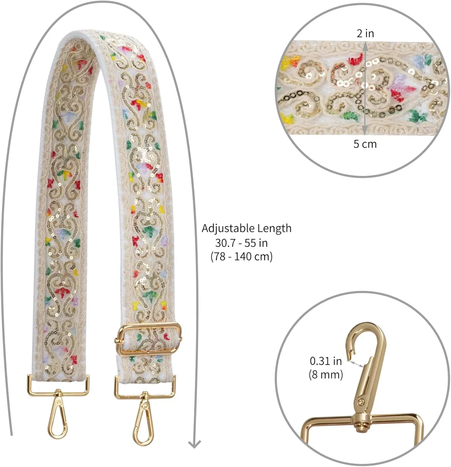 ALLZEDREAM Purse Strap Crossbody Replacement Handbag Shoulder Bag 2" Wide Adjustable Embroidered Lace Sequins