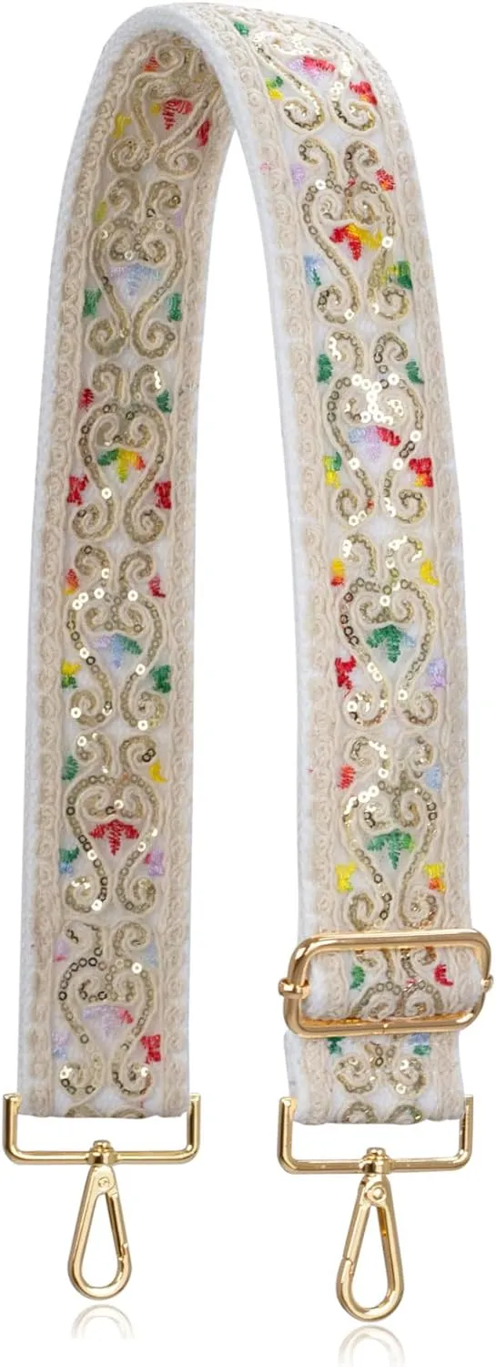ALLZEDREAM Purse Strap Crossbody Replacement Handbag Shoulder Bag 2" Wide Adjustable Embroidered Lace Sequins