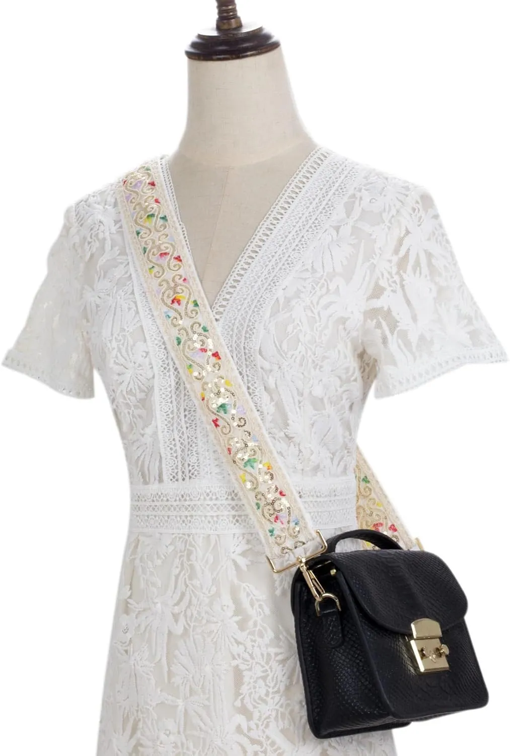 ALLZEDREAM Purse Strap Crossbody Replacement Handbag Shoulder Bag 2" Wide Adjustable Embroidered Lace Sequins