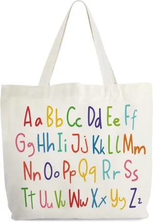 Alphabets Canvas Tote Bag for Women, ABC Letters Learning Tote, Library Book Bag, Teacher Tote Bags for Books, Alphabet Gift Bag, Colorful Shoulder Bag Gifts for Her -13
