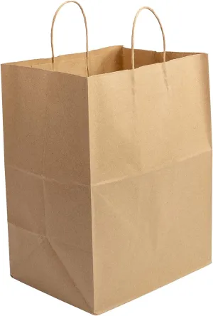 AmerCareRoyal Case of 200 Recyclable Kraft Paper Bags With Twisted Handles - Eco-Friendly Brown Grocery Packaging - Durable Shopping Bags - 12"x9"x15.75"