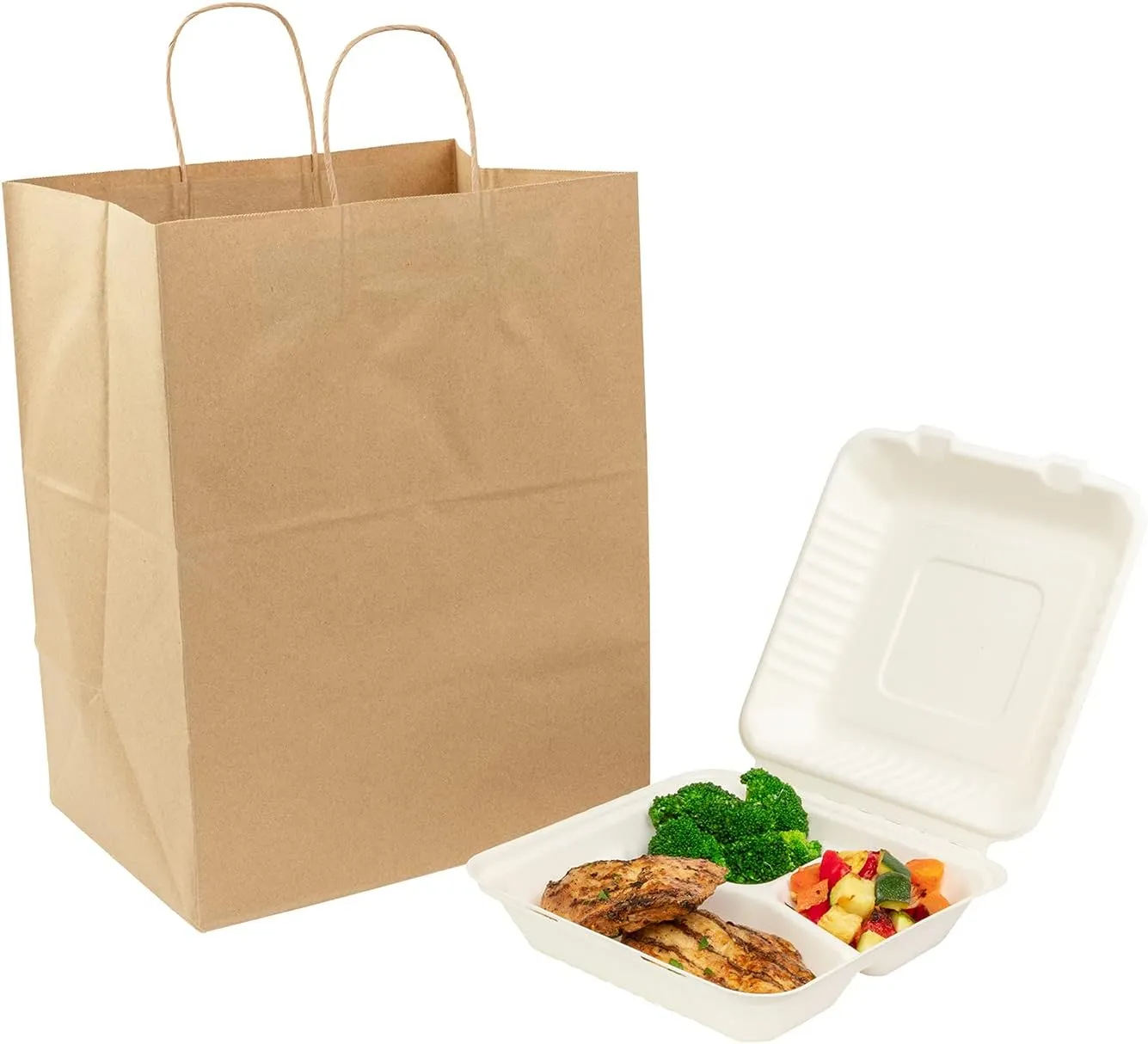 AmerCareRoyal Case of 200 Recyclable Kraft Paper Bags With Twisted Handles - Eco-Friendly Brown Grocery Packaging - Durable Shopping Bags - 12"x9"x15.75"