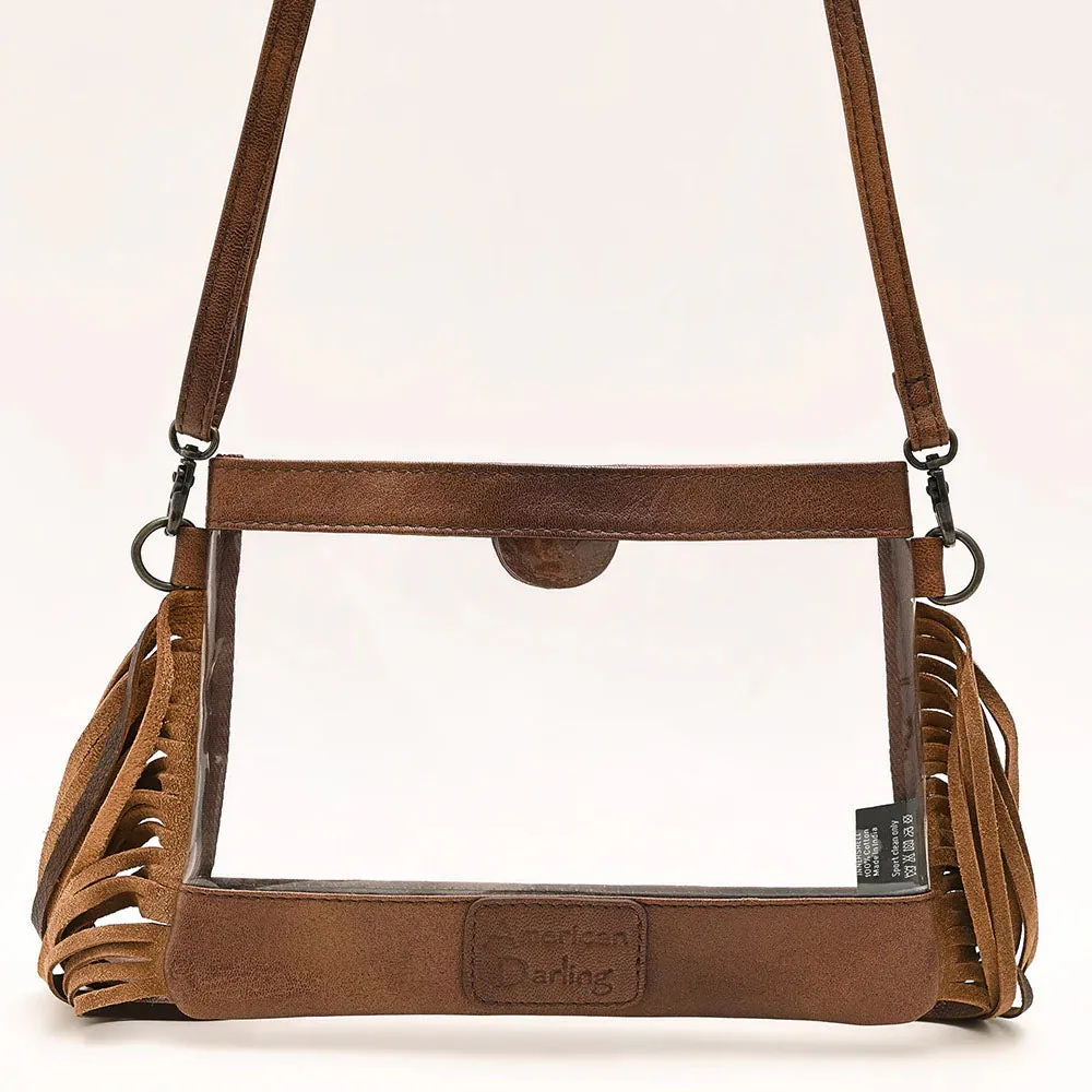 American Darling Genuine Clear Leather Bag with Brass Spots and Fringe