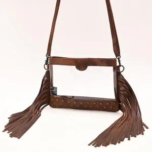 American Darling Genuine Clear Leather Bag with Brass Spots and Fringe