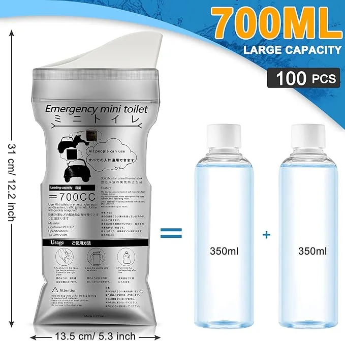 Amylove 100 Pcs Disposable Pee Bags Portable Urine Bags Emergency Toilet Bags for Patient Men Women Toddler Travel Outdoor Camping Road Trip