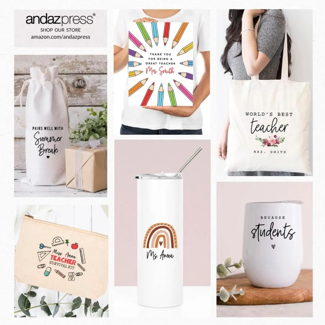Andaz Press 15" x 15.75" Tote Bags - Best Teacher Gifts for Women