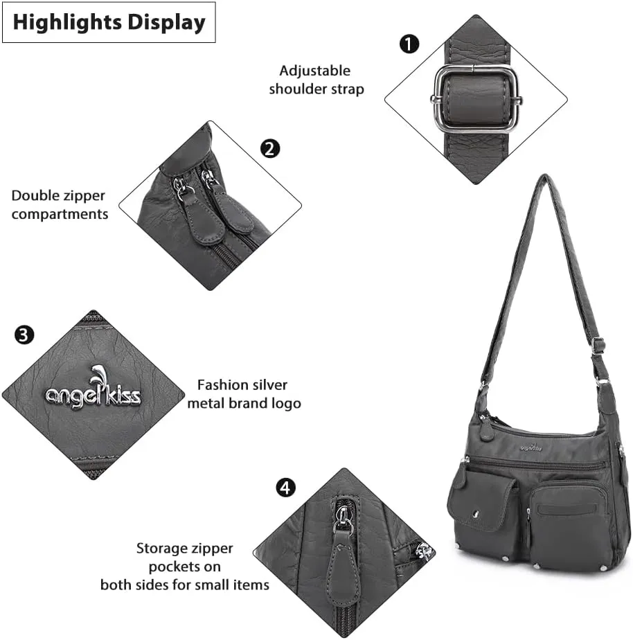 Angelkiss Crossbody Bags for Women, Ladies Shoulder Handbags and Purses Medium Faux Leather Pocketbooks