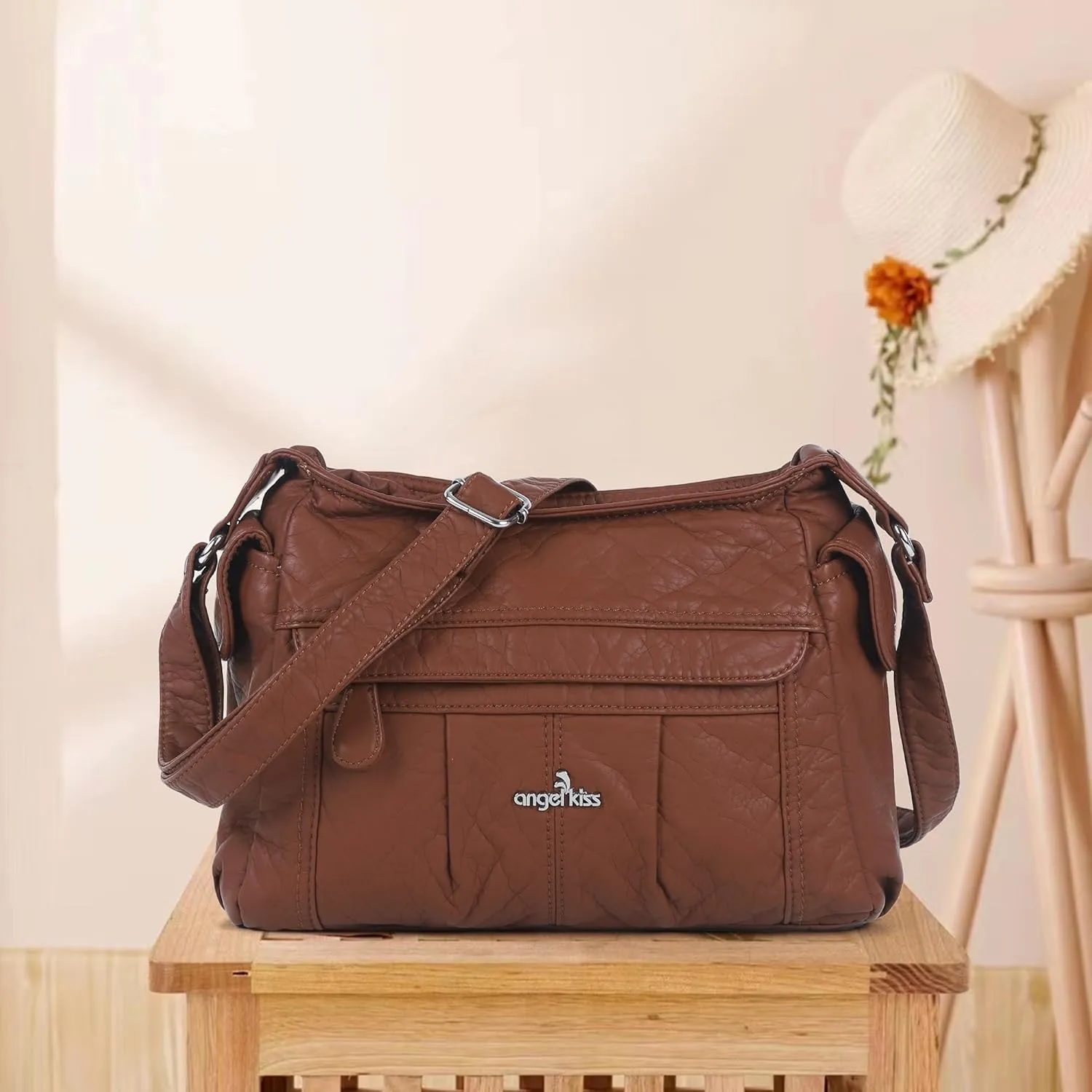 Angelkiss Crossbody Bags for Women, Ladies Shoulder Handbags and Purses Medium Faux Leather Pocketbooks