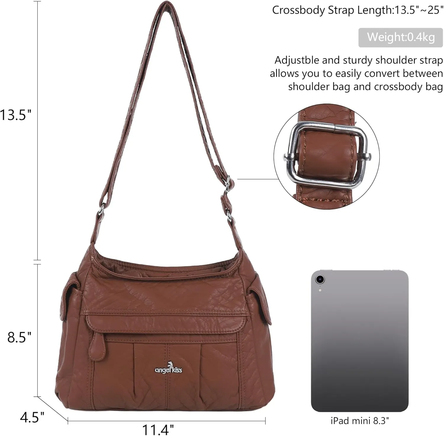 Angelkiss Crossbody Bags for Women, Ladies Shoulder Handbags and Purses Medium Faux Leather Pocketbooks