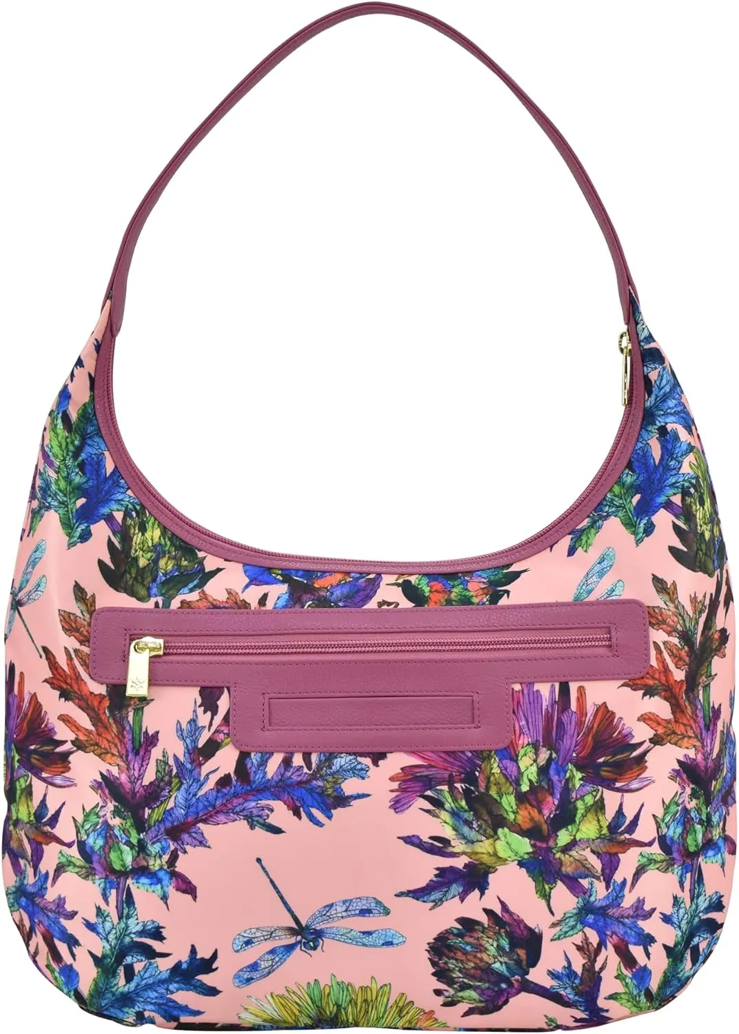 Anuschka Large Sling Hobo-Wanderlust Collection-Nylon Fabric with Leather Trim and Artwork Print