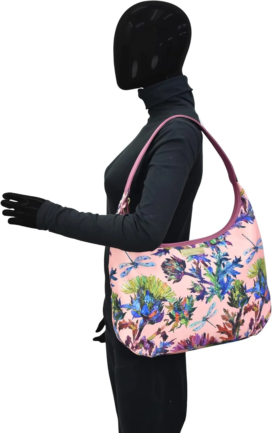 Anuschka Large Sling Hobo-Wanderlust Collection-Nylon Fabric with Leather Trim and Artwork Print