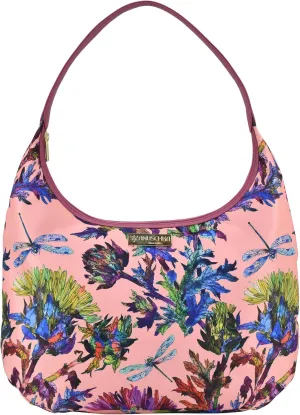 Anuschka Large Sling Hobo-Wanderlust Collection-Nylon Fabric with Leather Trim and Artwork Print