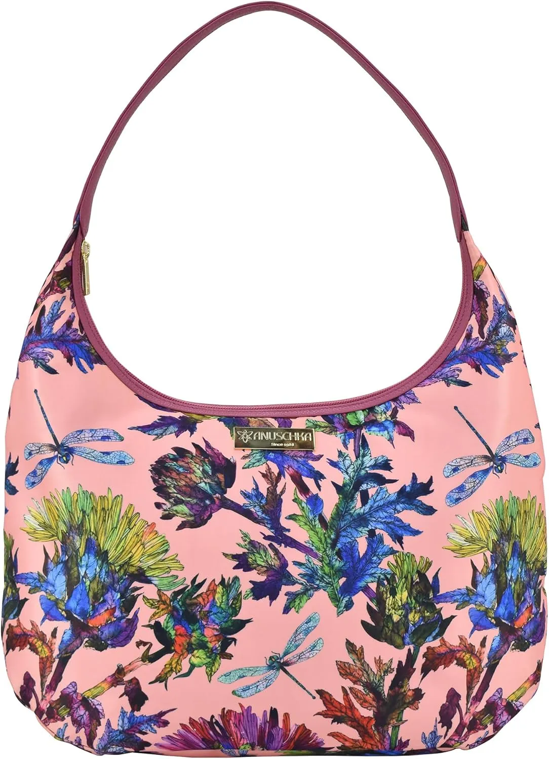 Anuschka Large Sling Hobo-Wanderlust Collection-Nylon Fabric with Leather Trim and Artwork Print