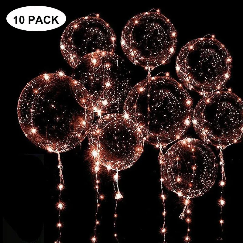 ANYPARTY Balloons 10Pcs Transparent Warm White 3M LED String Lights with Stick Party Decor