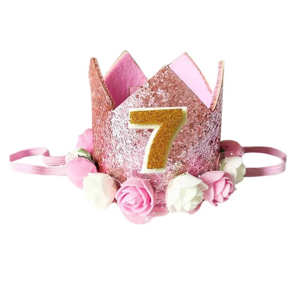 ANYPARTY Party Hat Pink Number Rose Flower Crown Headband