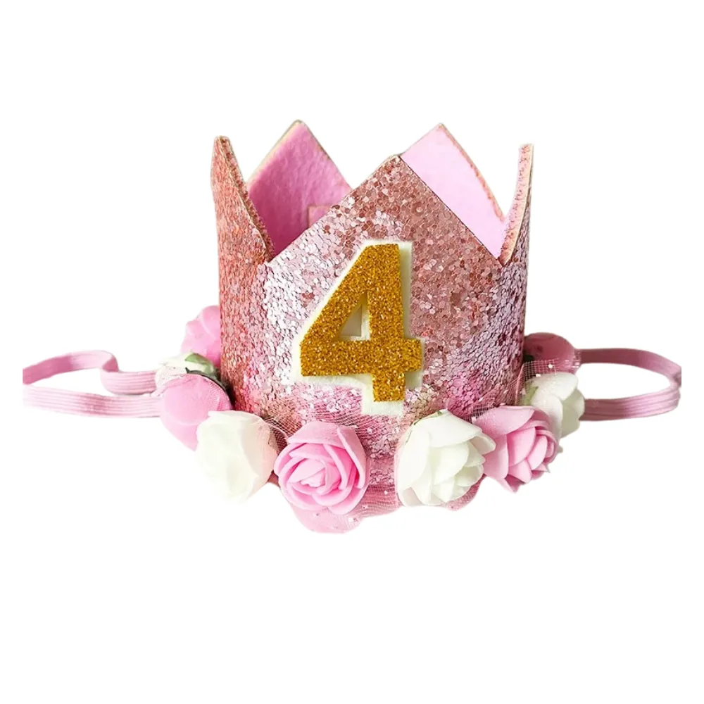 ANYPARTY Party Hat Pink Number Rose Flower Crown Headband