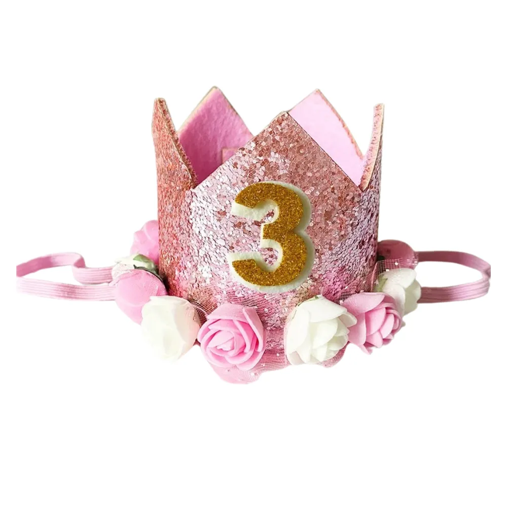 ANYPARTY Party Hat Pink Number Rose Flower Crown Headband