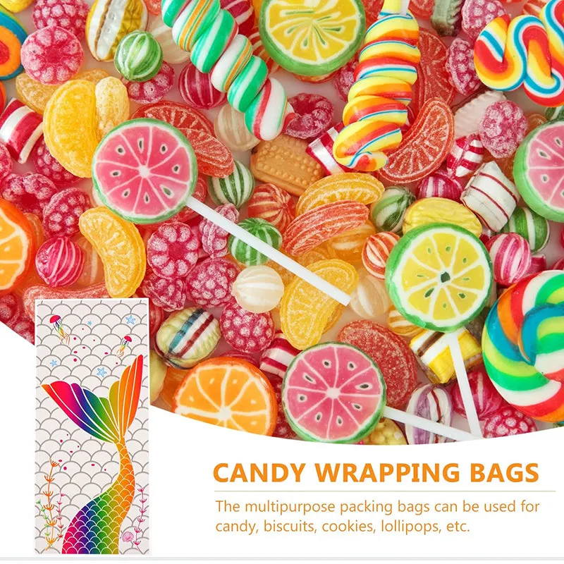 ANYPARTY Party Treat Bags 100Pcs Mermaid Tail Design Plastic Pouches