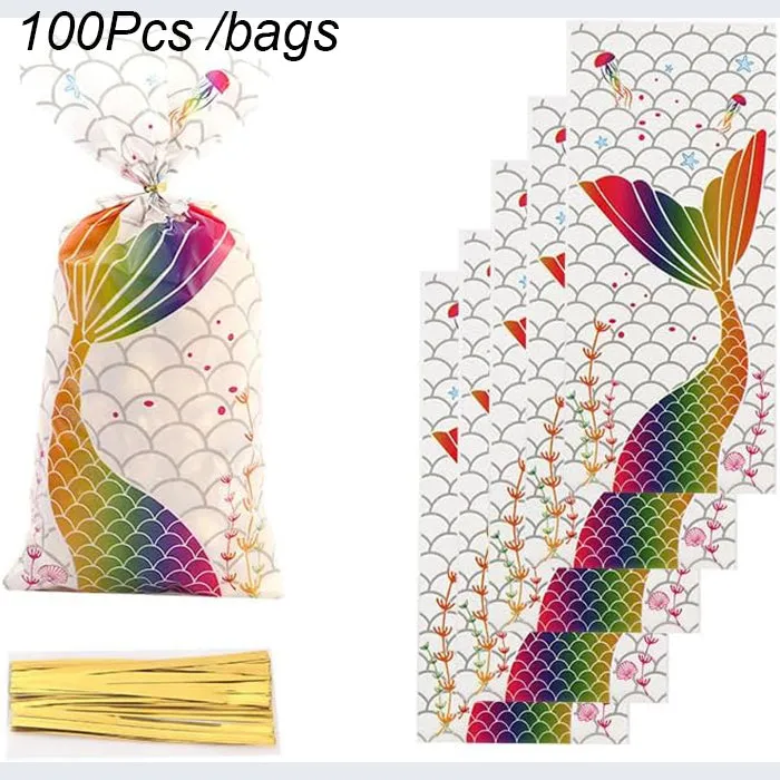 ANYPARTY Party Treat Bags 100Pcs Mermaid Tail Design Plastic Pouches