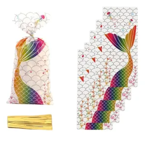 ANYPARTY Party Treat Bags 100Pcs Mermaid Tail Design Plastic Pouches