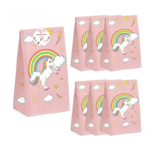 ANYPARTY Party Treat Bags Pink 10Pcs Unicorn Rainbow Print Paper Pouches