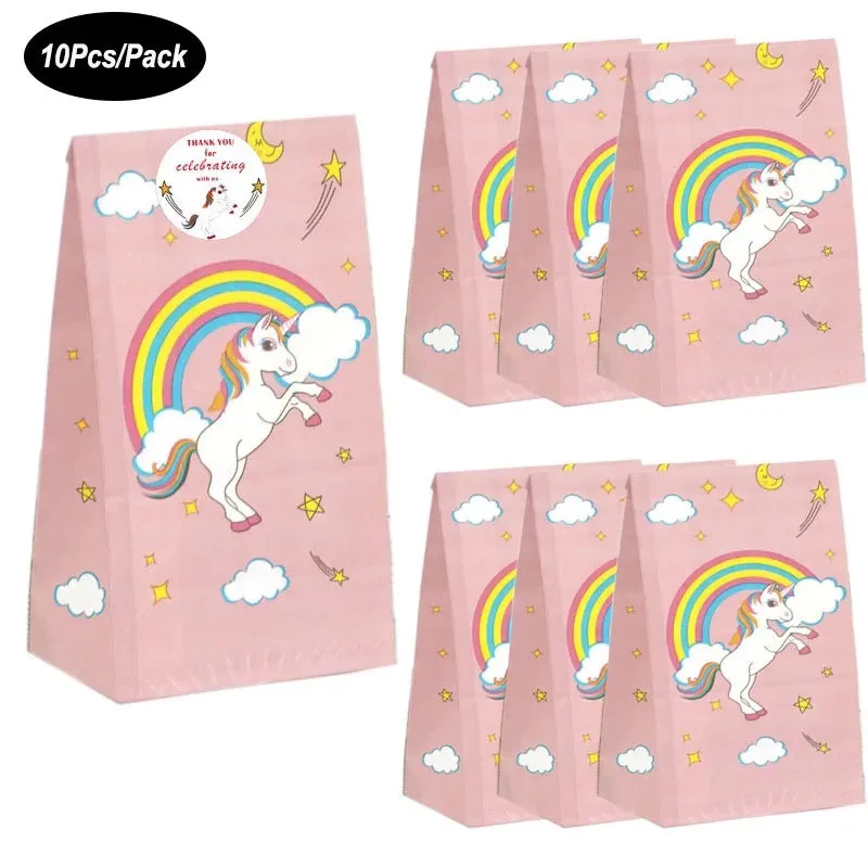 ANYPARTY Party Treat Bags Pink 10Pcs Unicorn Rainbow Print Paper Pouches