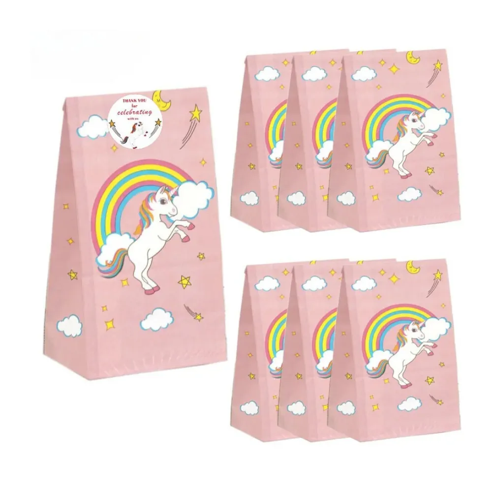 ANYPARTY Party Treat Bags Pink 10Pcs Unicorn Rainbow Print Paper Pouches