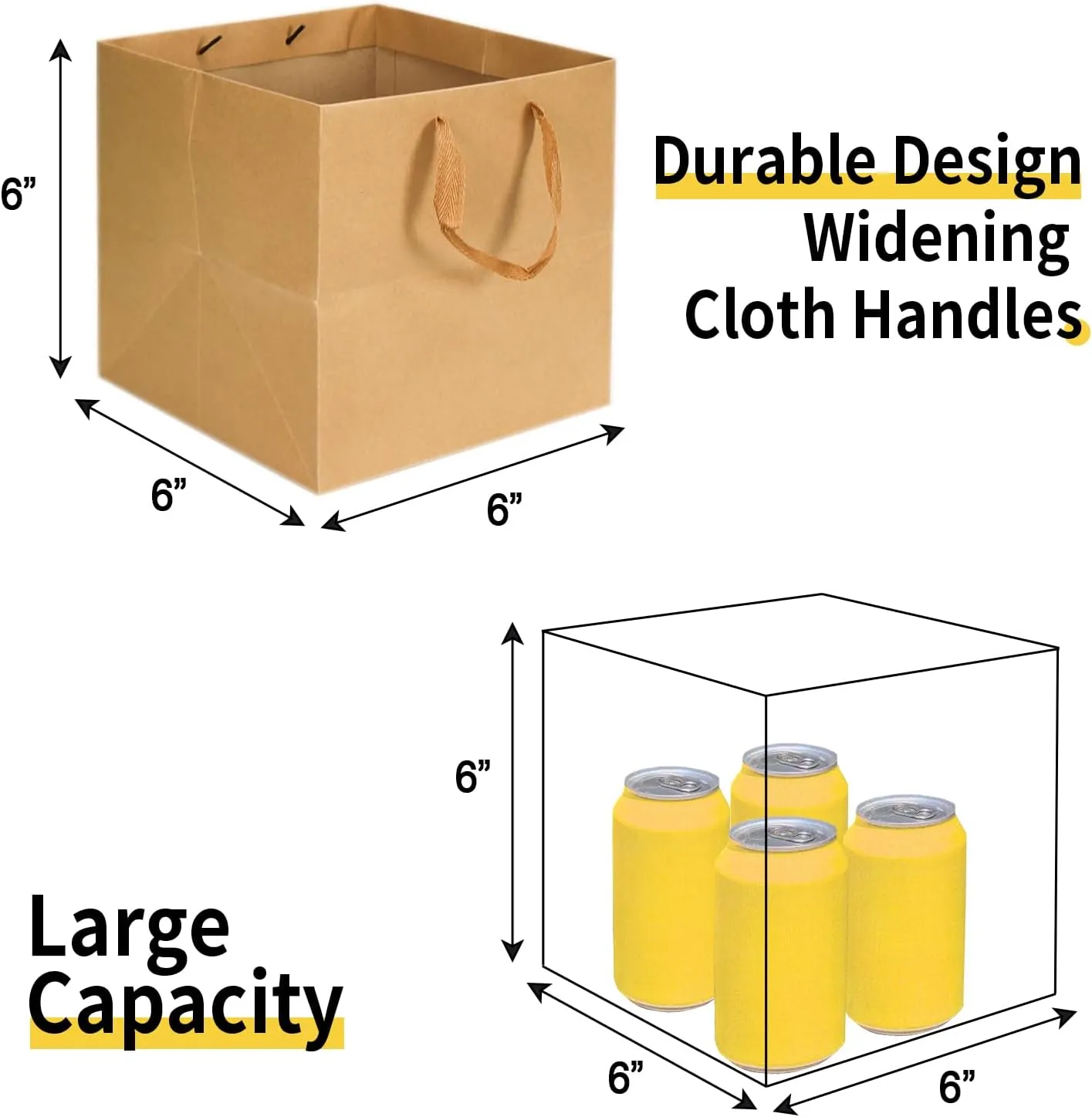 Aosric Brown Paper Bags 12 Pcs, 6x6x6 In Large Gift Bags with Handles for Party Favor, Wedding, Celebration, Shopping Bags, Souvenir Bags, Reusable Grocery Bags Bulk for Business, Retail