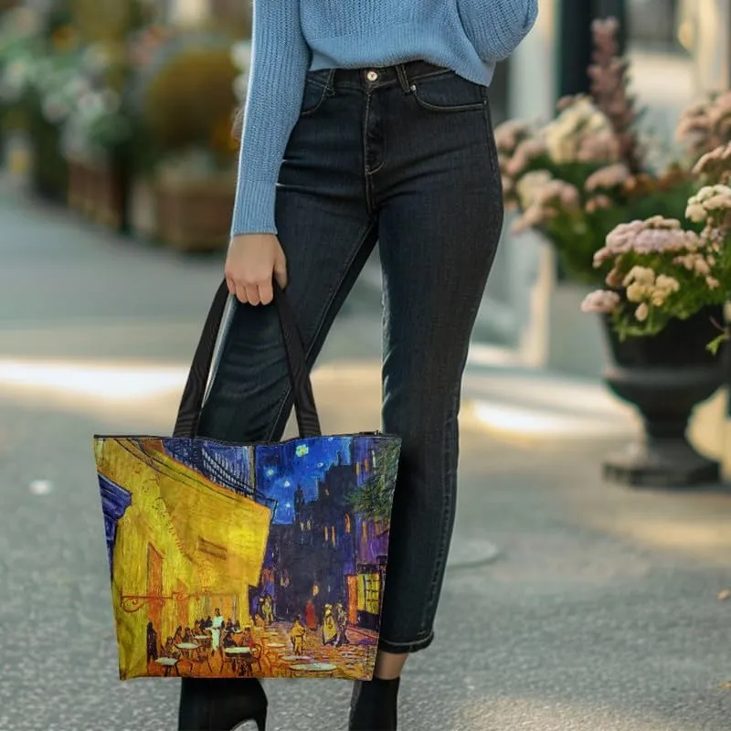 Art Lover Zippered Tote Bag Waterproof Large Work Tote Bags, Van Gogh Artwork Women's Purse Handbags Travel Totes
