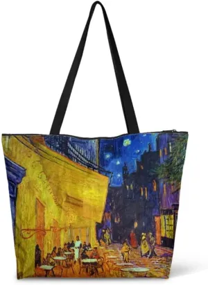 Art Lover Zippered Tote Bag Waterproof Large Work Tote Bags, Van Gogh Artwork Women's Purse Handbags Travel Totes