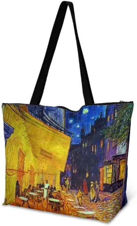 Art Lover Zippered Tote Bag Waterproof Large Work Tote Bags, Van Gogh Artwork Women's Purse Handbags Travel Totes