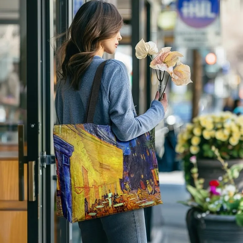 Art Lover Zippered Tote Bag Waterproof Large Work Tote Bags, Van Gogh Artwork Women's Purse Handbags Travel Totes