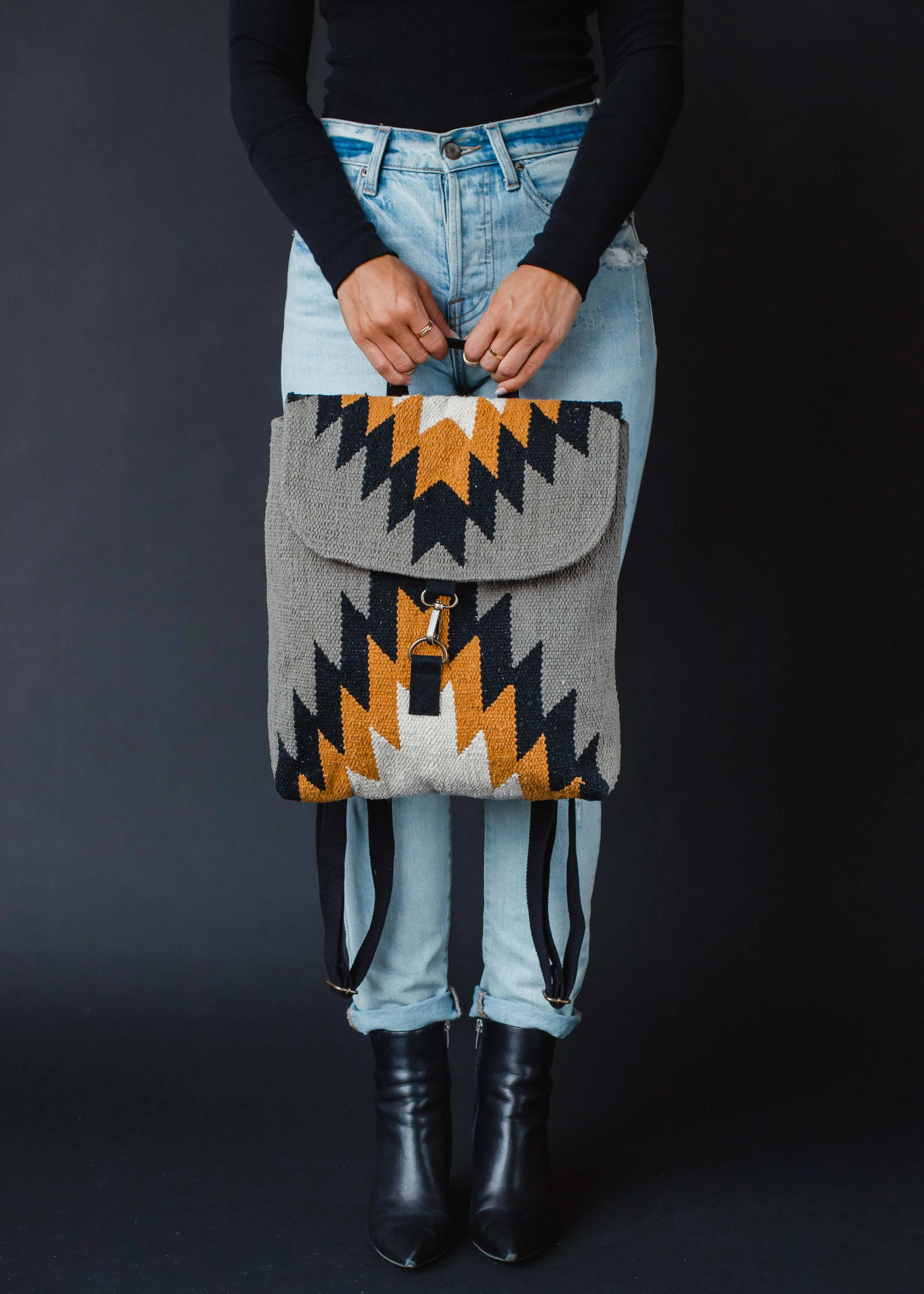 Artisanal Backpack: Grey   Mustard