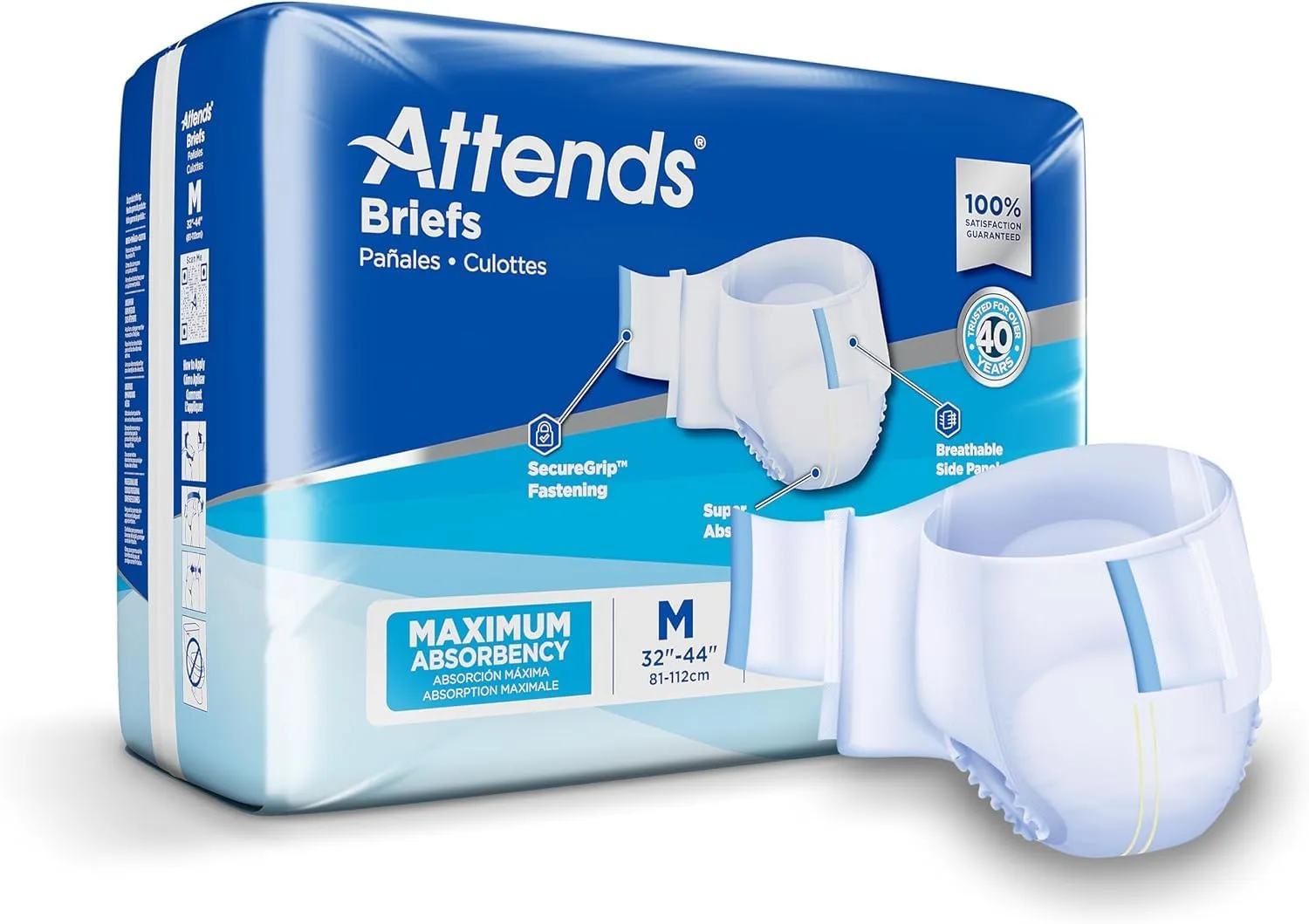 Attends Breathable Fitted Briefs w/Flex Tabs, Size Medium, Case/96 (4 bags/24)
