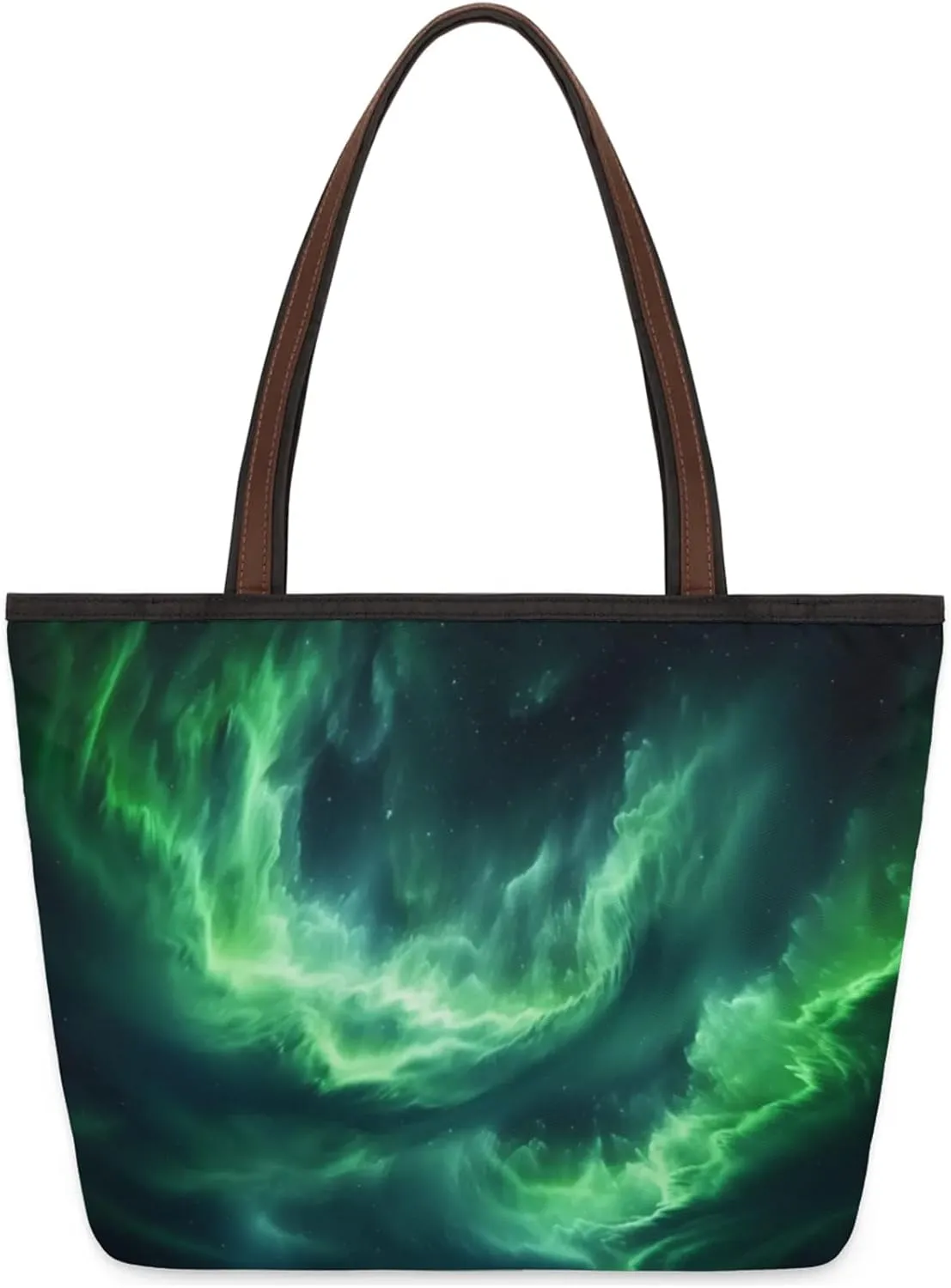 Aurora Borealis Scenery Beautiful Tote Bag Multi Pocket Zippered Beach Bag Lightweight Waterproof Handbag